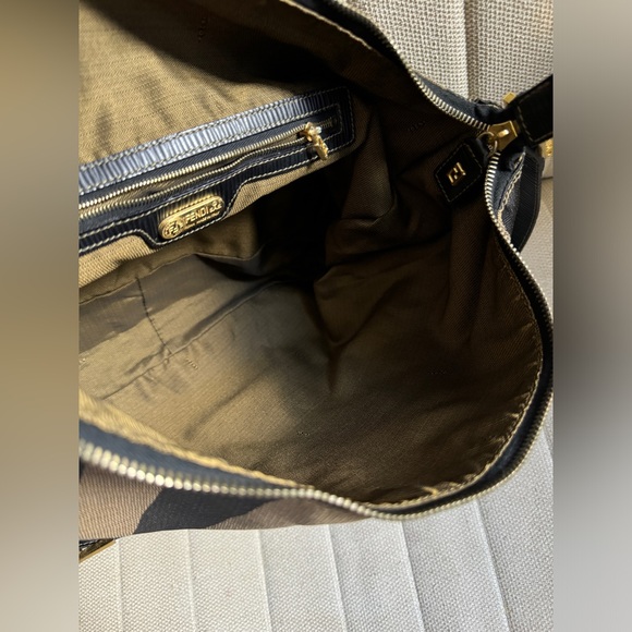 Fendi Black Brown Pequin Canvas Shoulder Bag - Picture 13 of 16